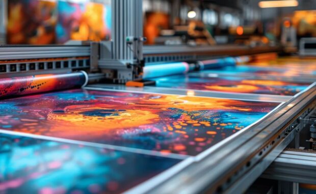 high-quality abstract prints in an industrial setting